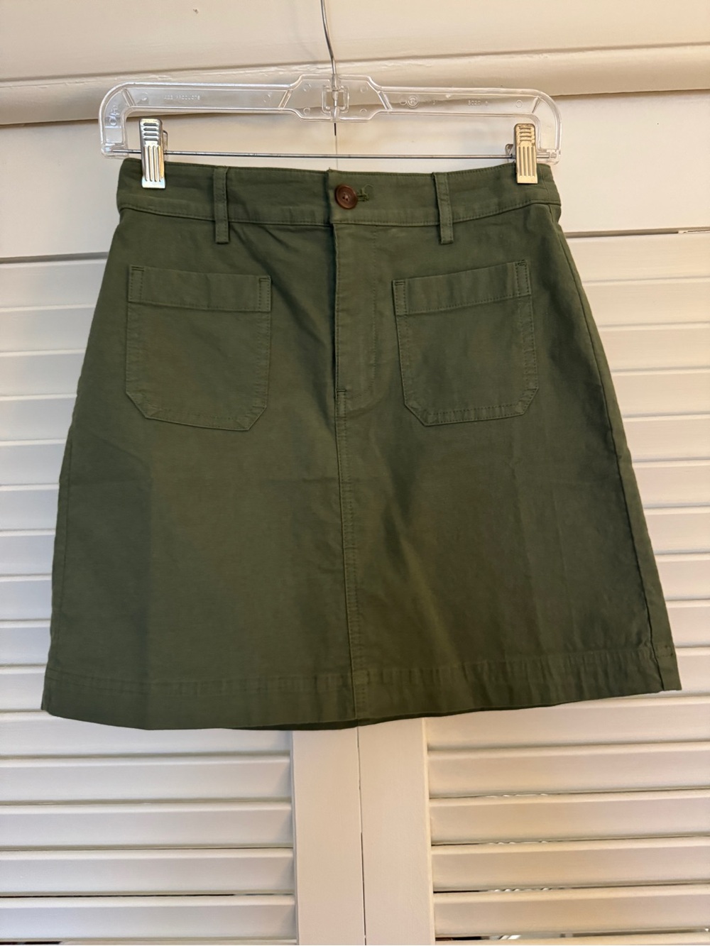J. Crew Olive Green Mini Skirt with Front Patch Pockets